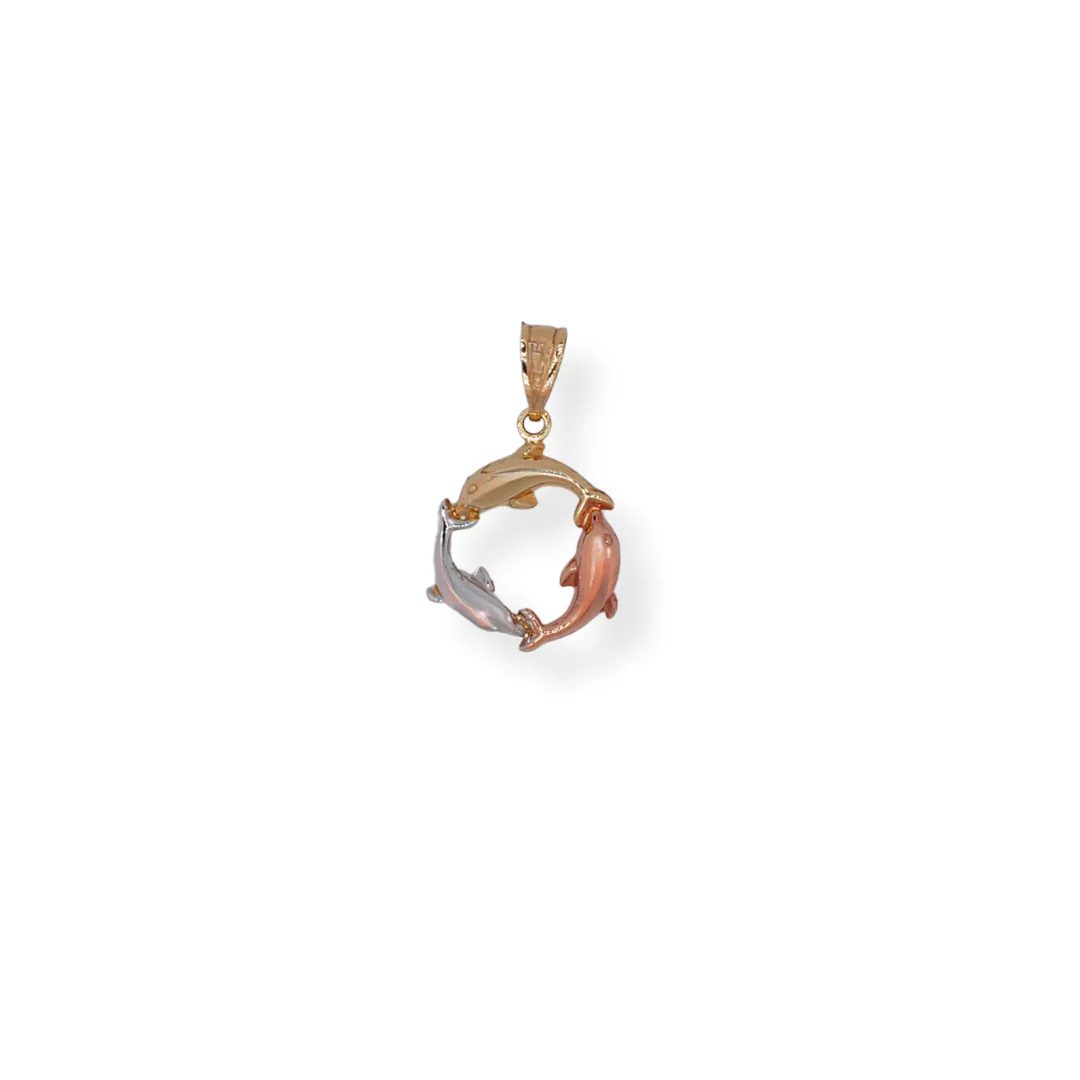 9ct 3/tone gold dolphin pendant