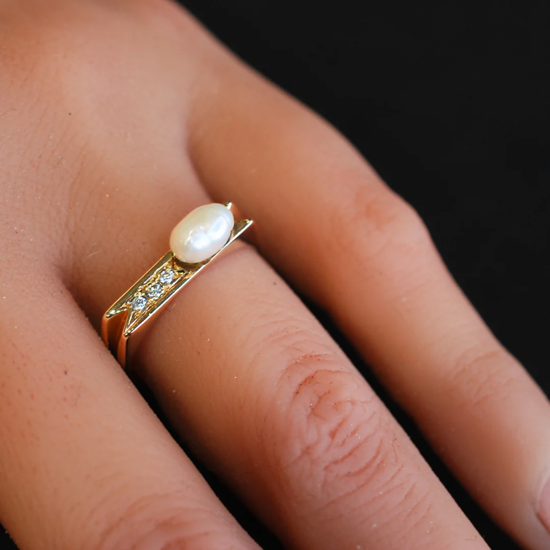 9ct gold diamond pearl ring - Image 3