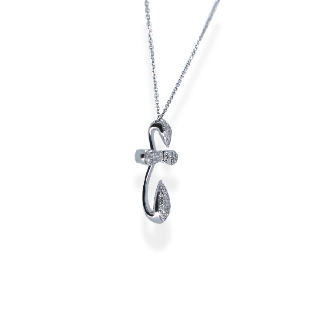 9ct gold diamond cross pendant necklace - Image 2