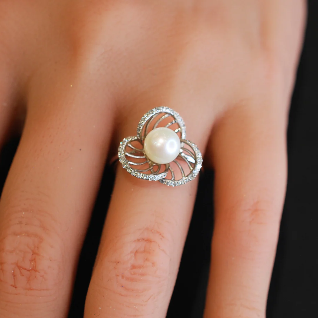 9ct gold diamond pearl ring - Image 3