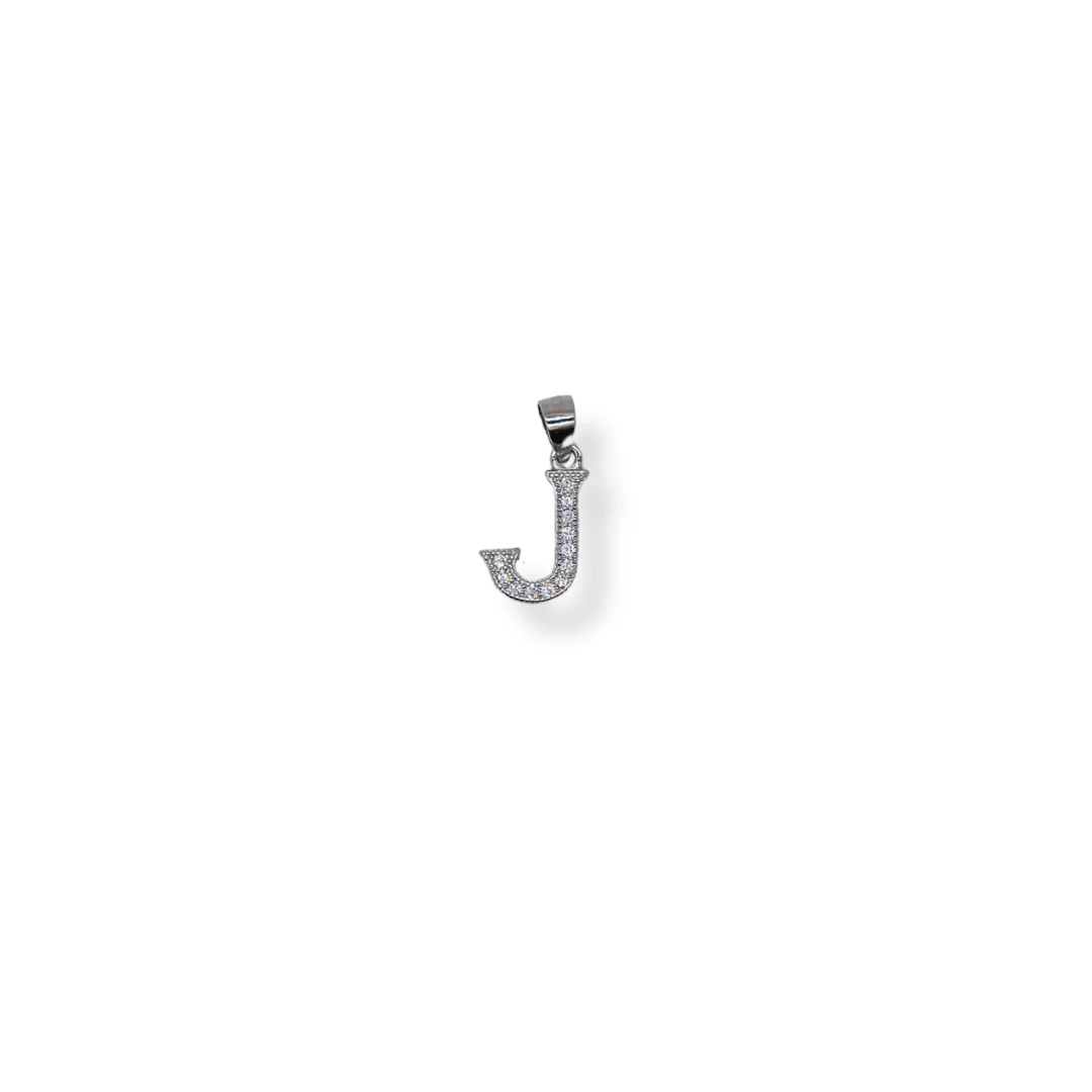 Silver cz letter J