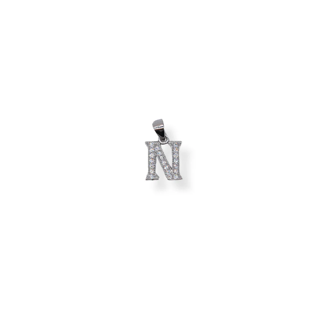 Silver cz letter N