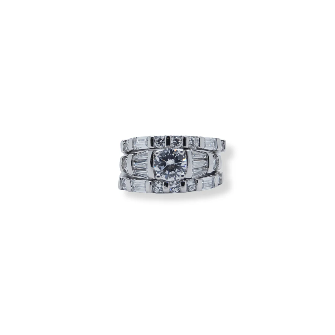 Silver cz tripset ring