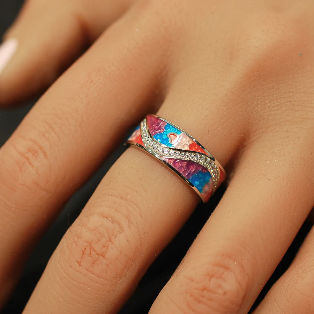 Silver enamel ring - Image 3