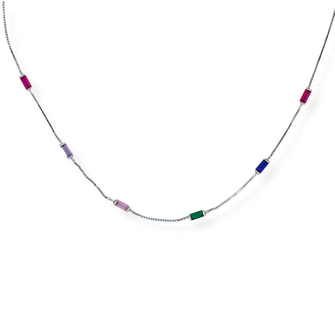 Silver multicoloured cz necklace