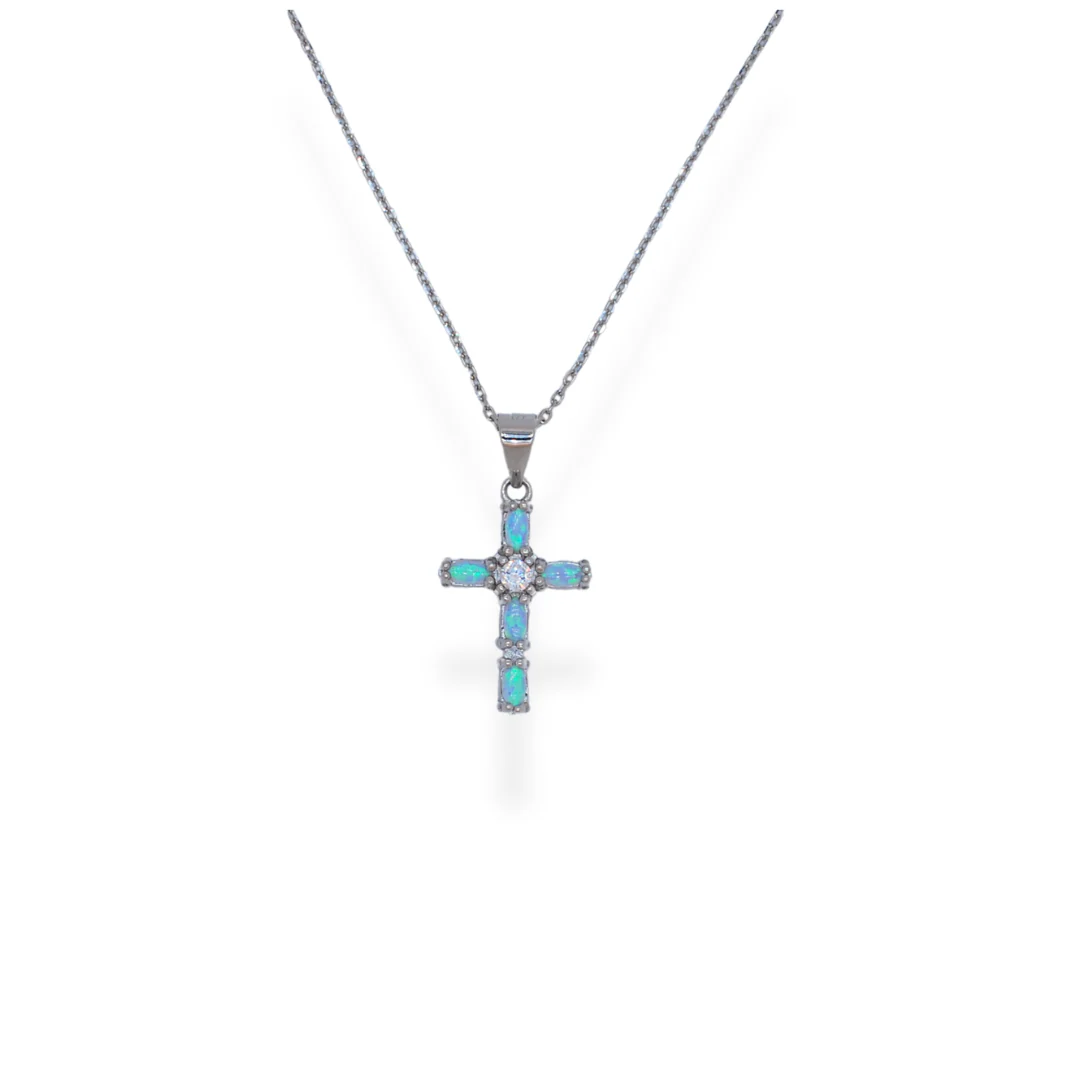 Silver opal cross necklace