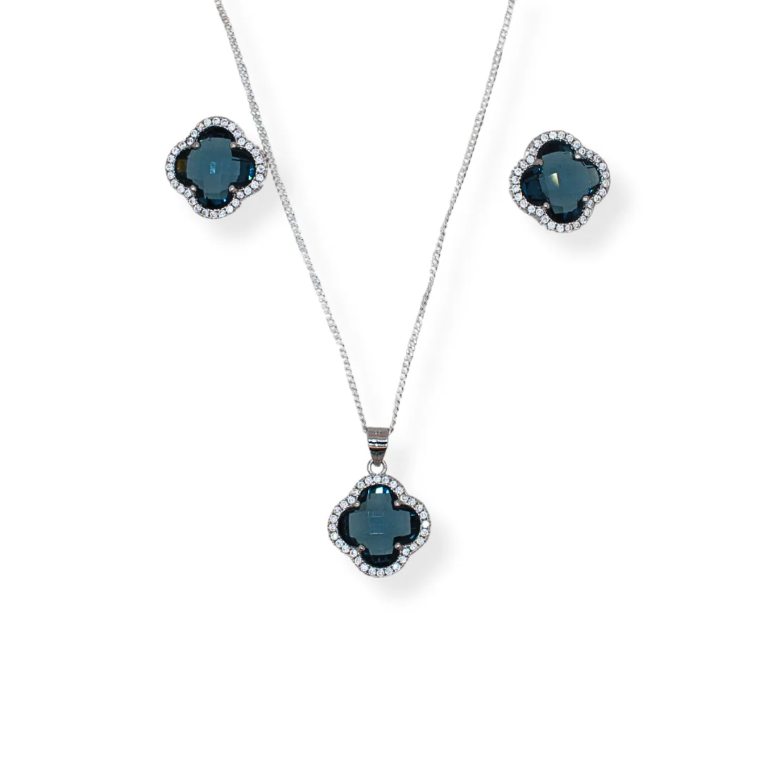 Silver teal necklace and earring set - Image 3